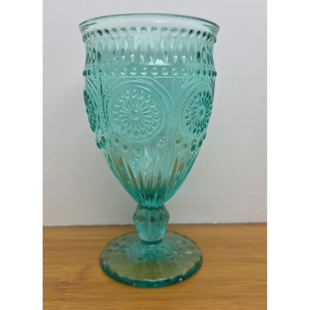 The Pioneer Woman ADELINE Turquoise Blue/Green Glass Footed 12 oz. Water Goblet